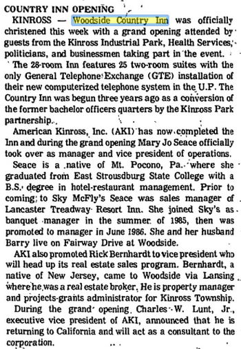 Woodside Country Inn  (Sky McFlys) - Oct 1986 Opening Of Woodside Country Inn